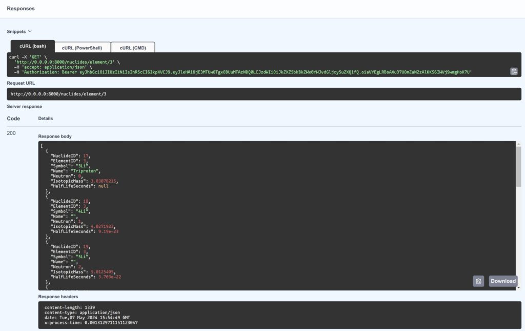 Nuclide API Response